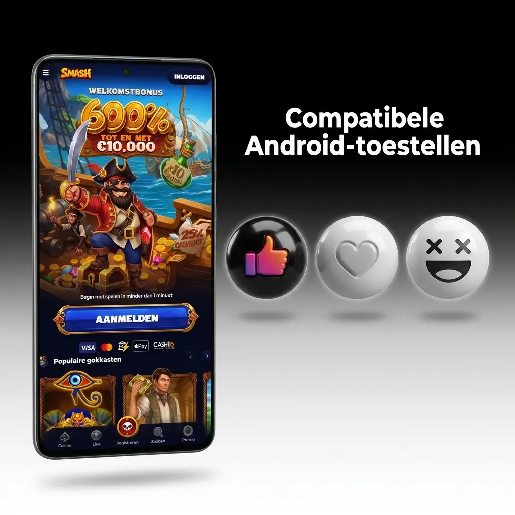 Compatibele Android-toestellen voor de Smash-app, waaronder Samsung, Google Pixel, OnePlus en Xiaomi modellen