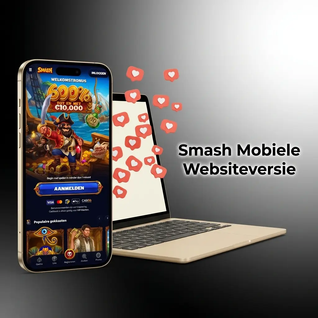 Smash mobiele websiteversie op smartphone en tablet zonder download, met sportweddenschappen en livecasino