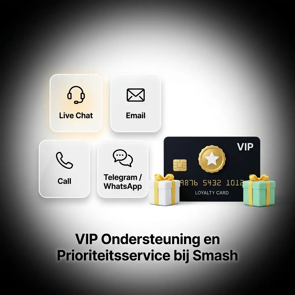 VIP klantenservice bij Smash: prioriteitsondersteuning met toegewijde accountmanager voor hooggewaardeerde spelers.