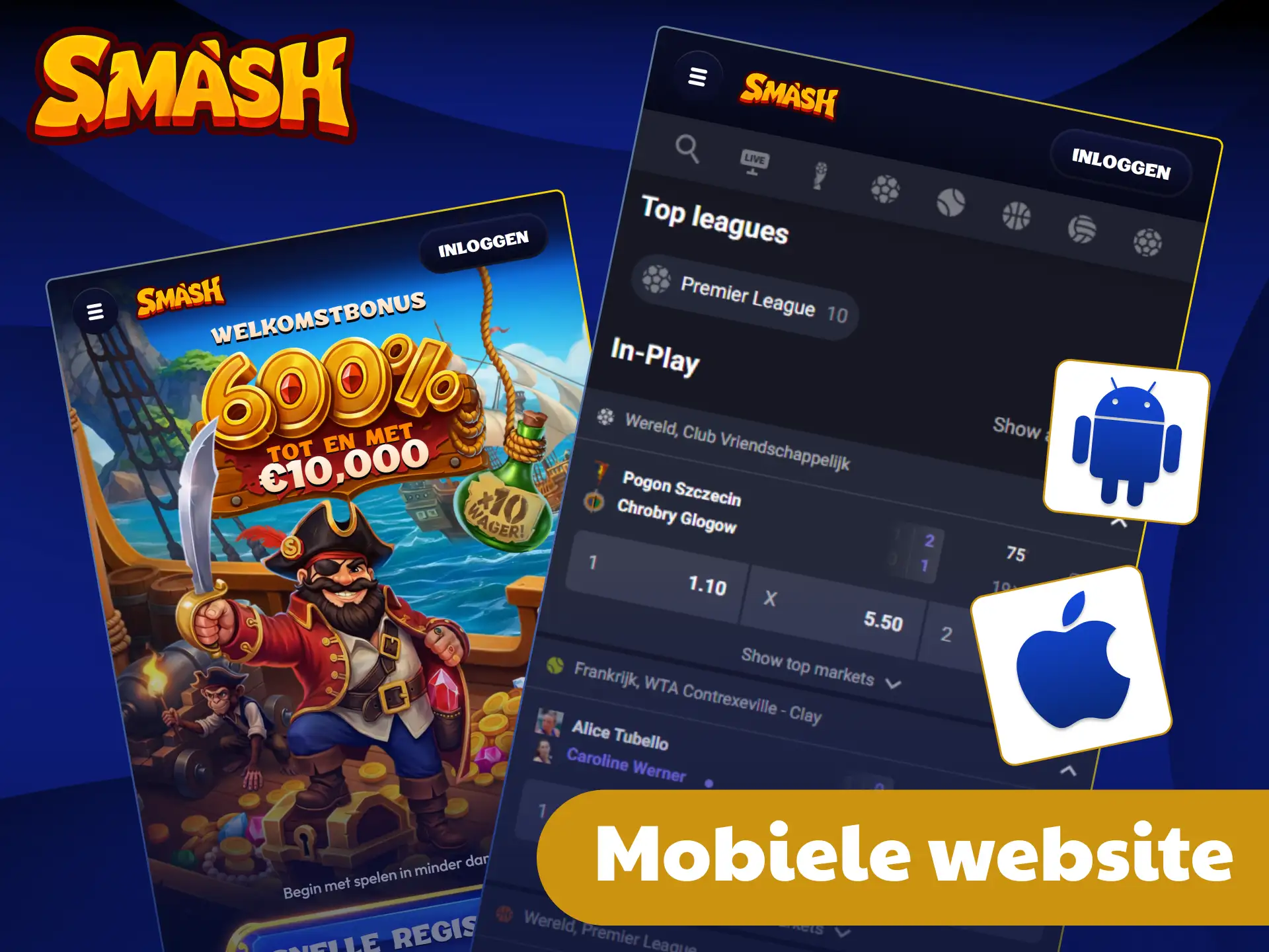 Bezoek de mobiele website van Smash voor een geweldige spelervaring.