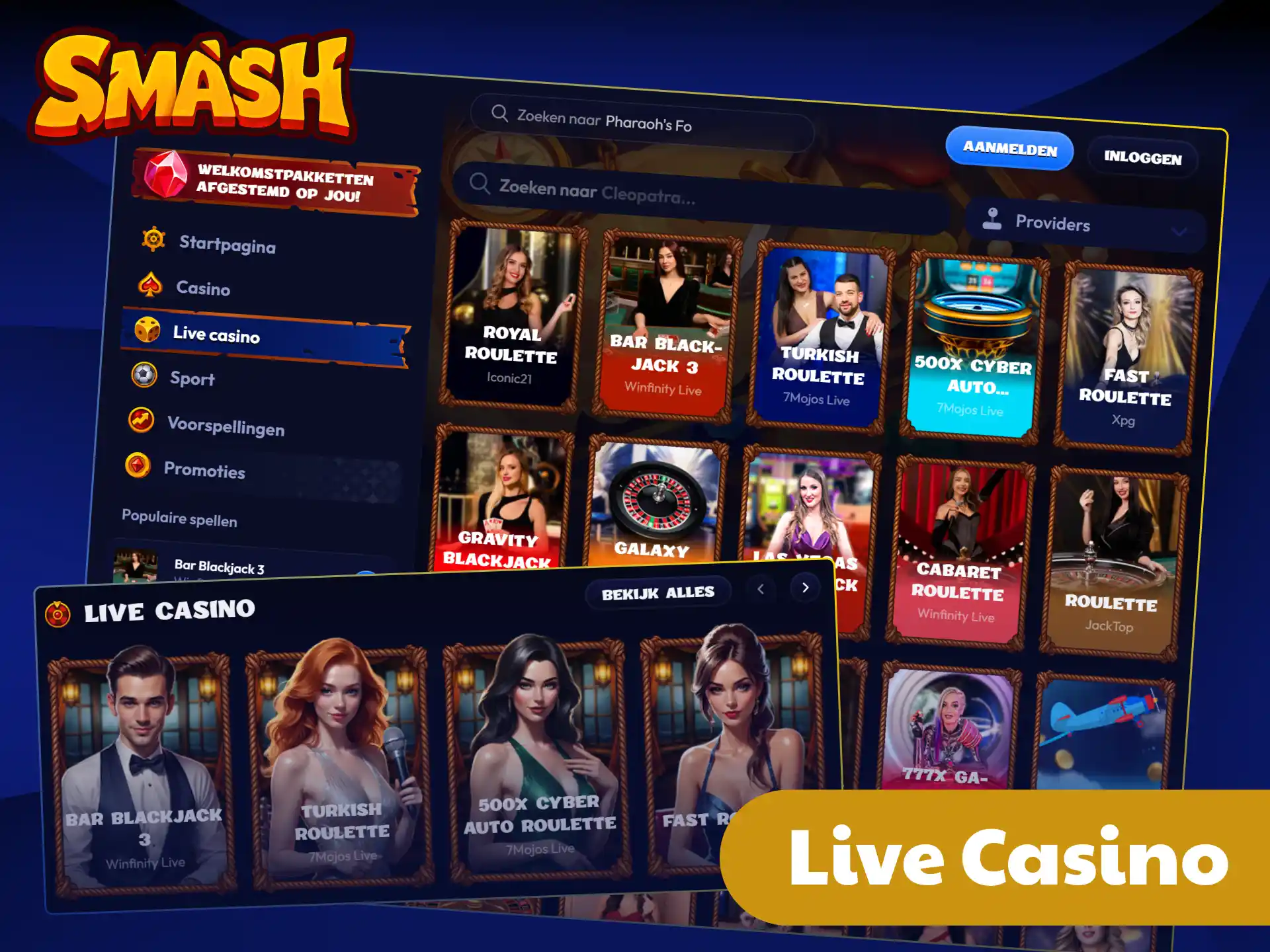 Neem plaats aan de exclusieve live tafels van het Smash casino.