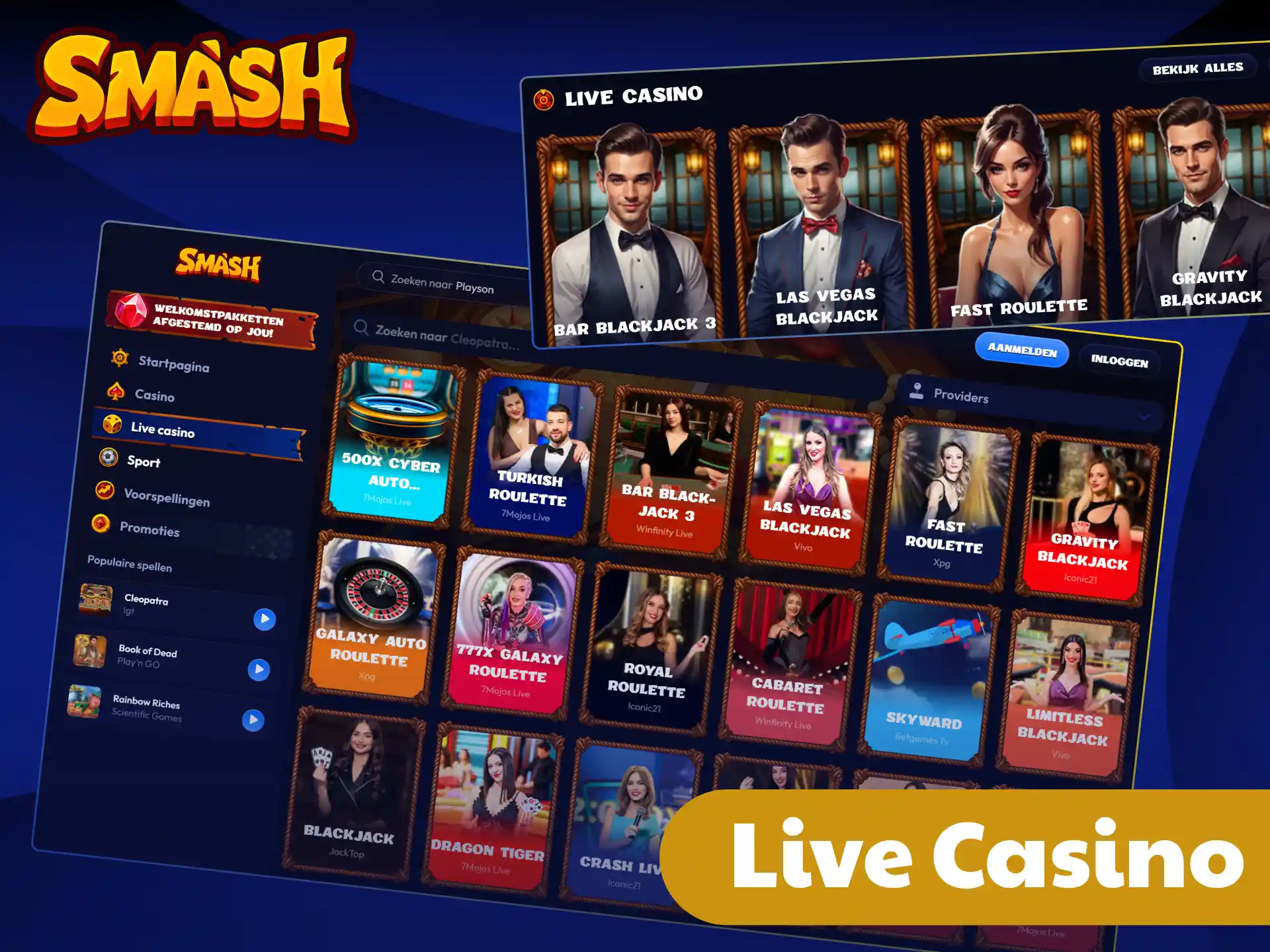 Speel met echte dealers en win realtime geldprijzen bij Smash.