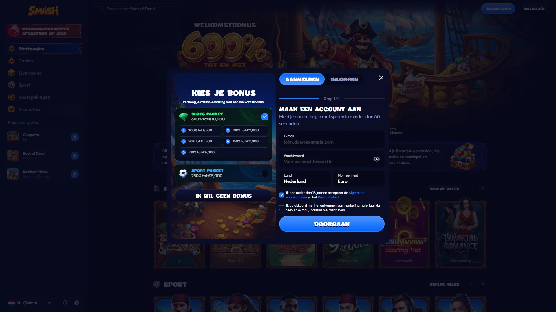 Maak een nieuw spelersaccount aan op het Smash platform.