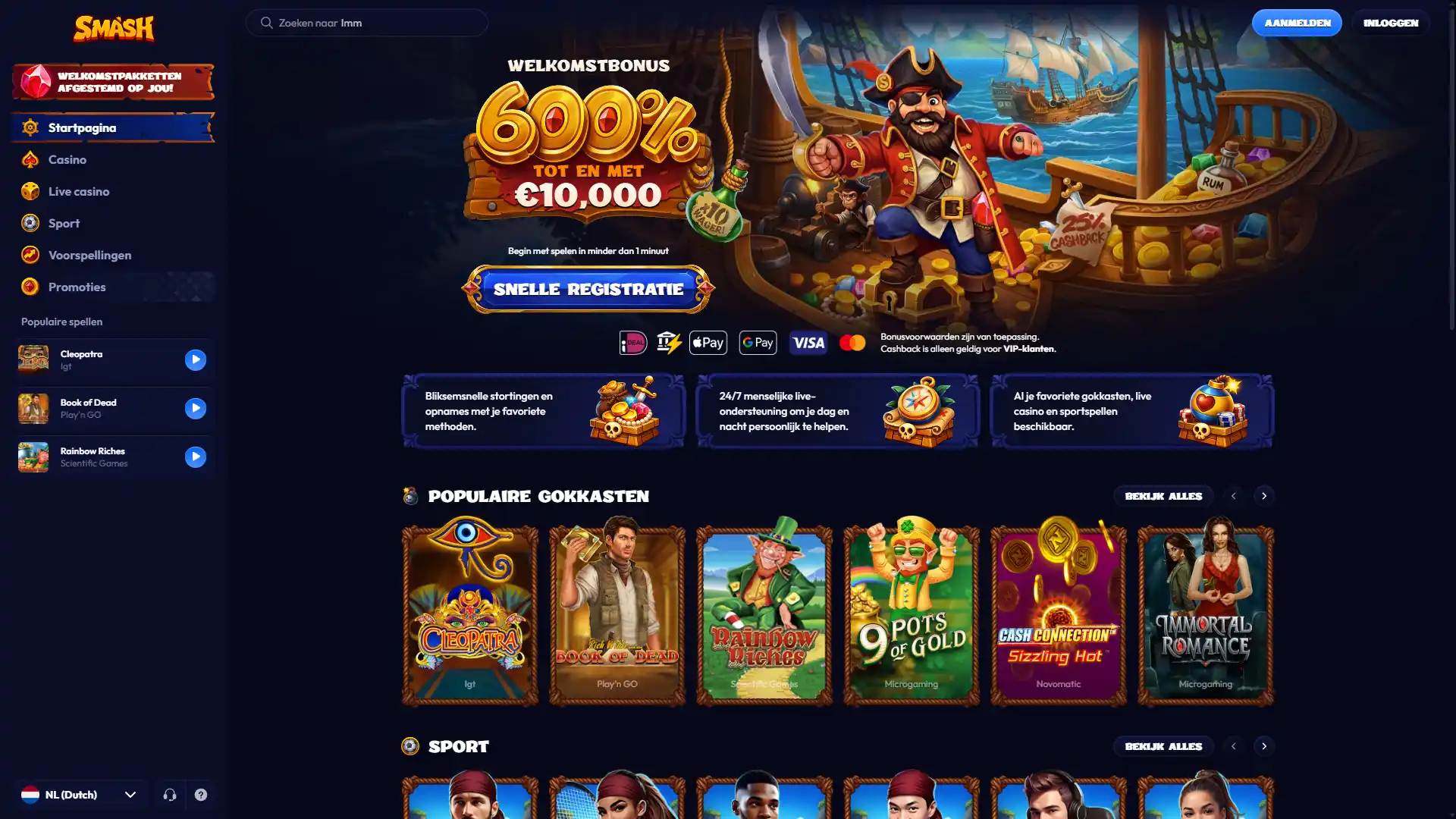 Open de hoofdpagina van Smash en ontdek alle speelopties.