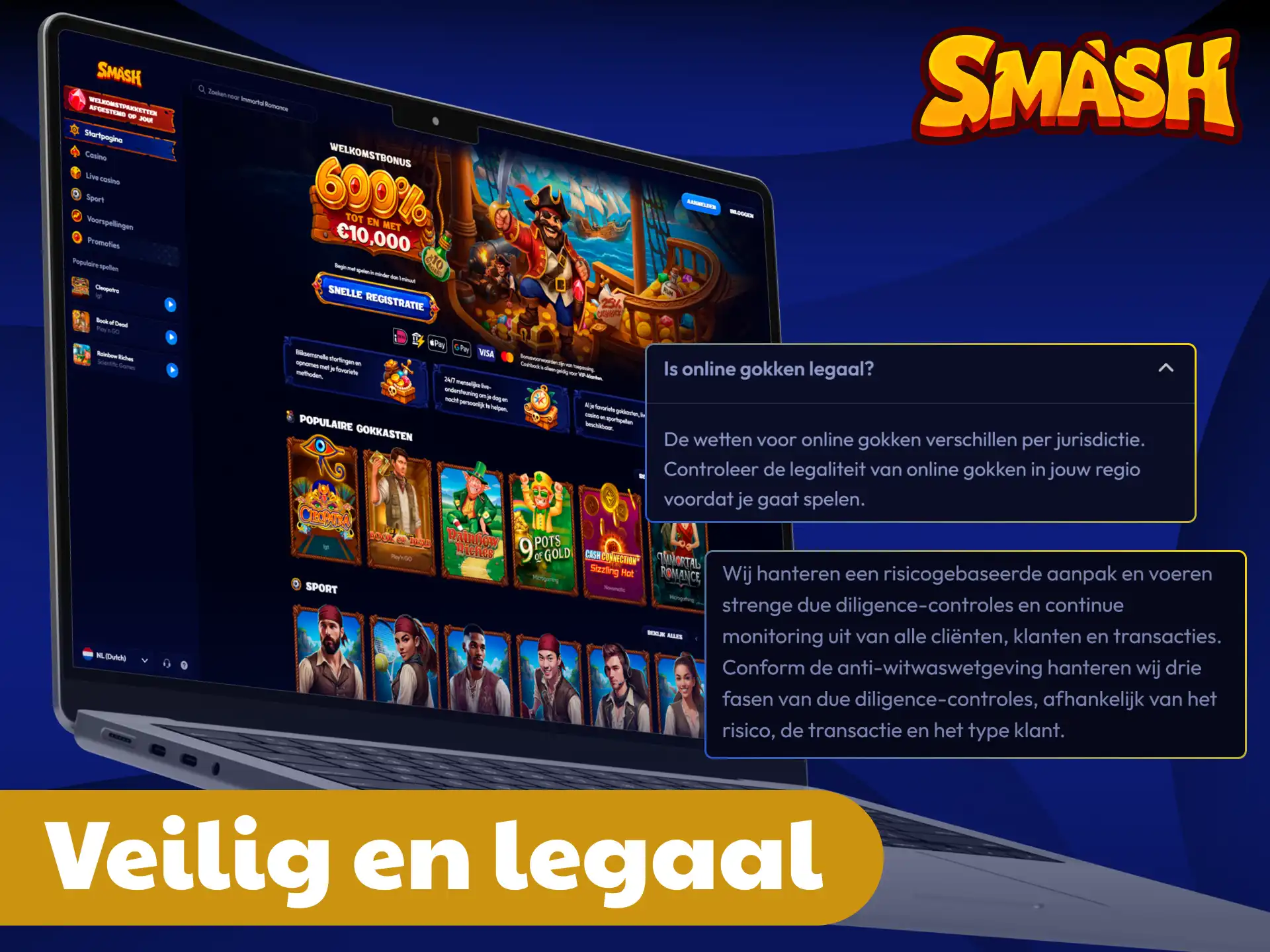 Controleer alle officiële licenties en betrouwbare veiligheidsmaatregelen van Smash.
