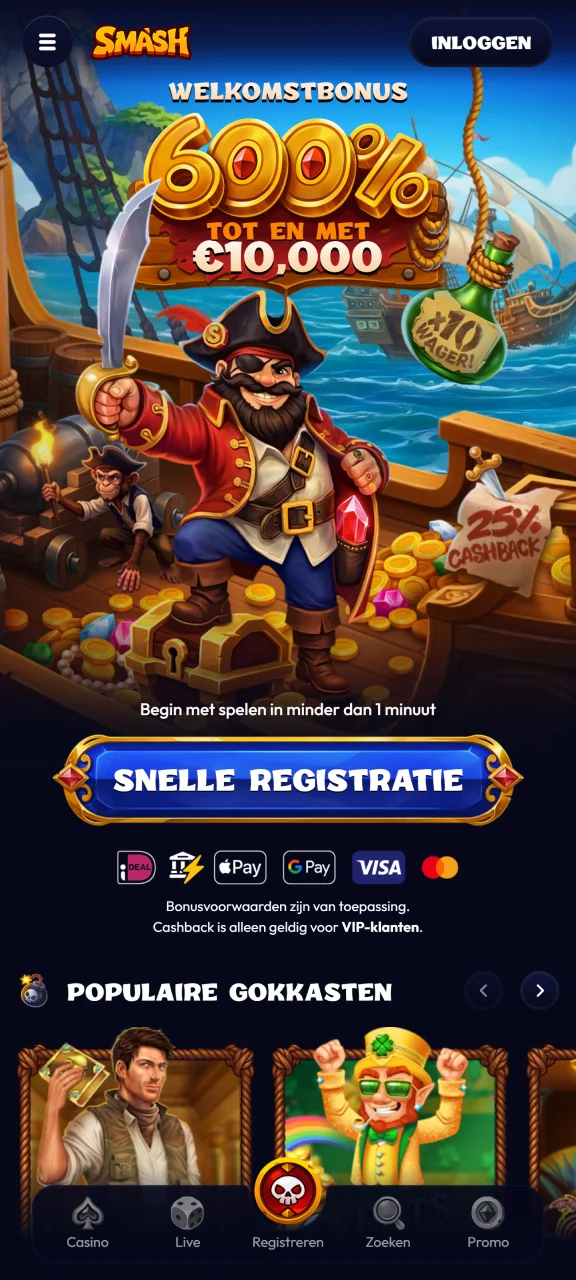 Start de mobiele applicatie om uw speelavontuur te beginnen bij Smash.