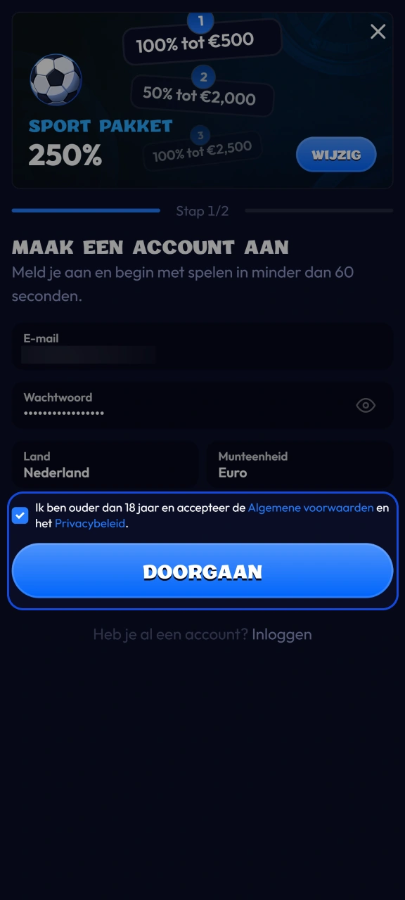 Accepteer de algemene gebruikersregels en vul uw resterende accountgegevens aan bij Smash.