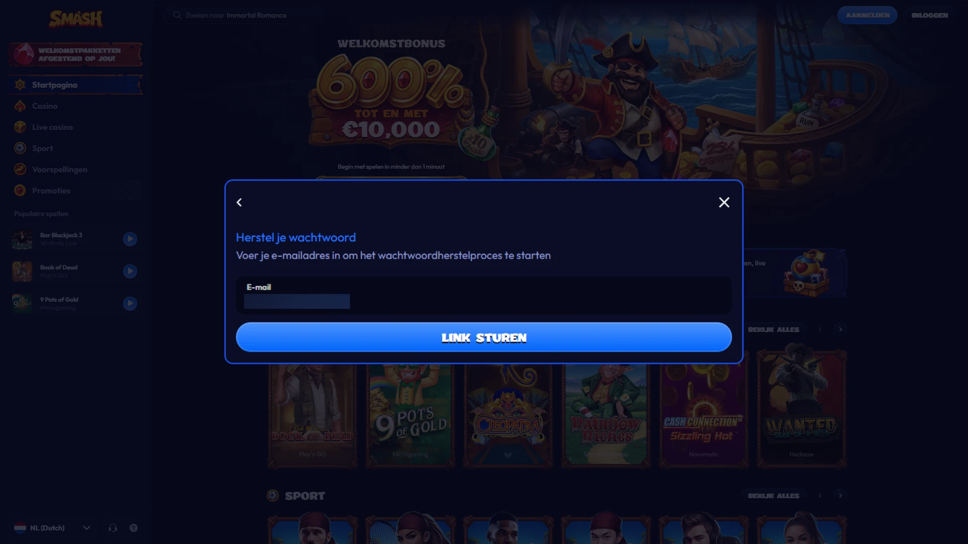 Vul uw geregistreerde e-mailadres in op het Smash platform.