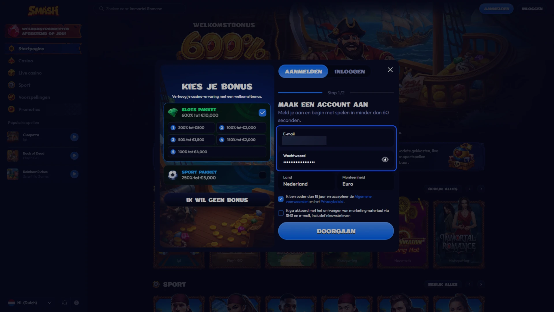 Vul uw betrouwbare inloggegevens in om te starten bij Smash.