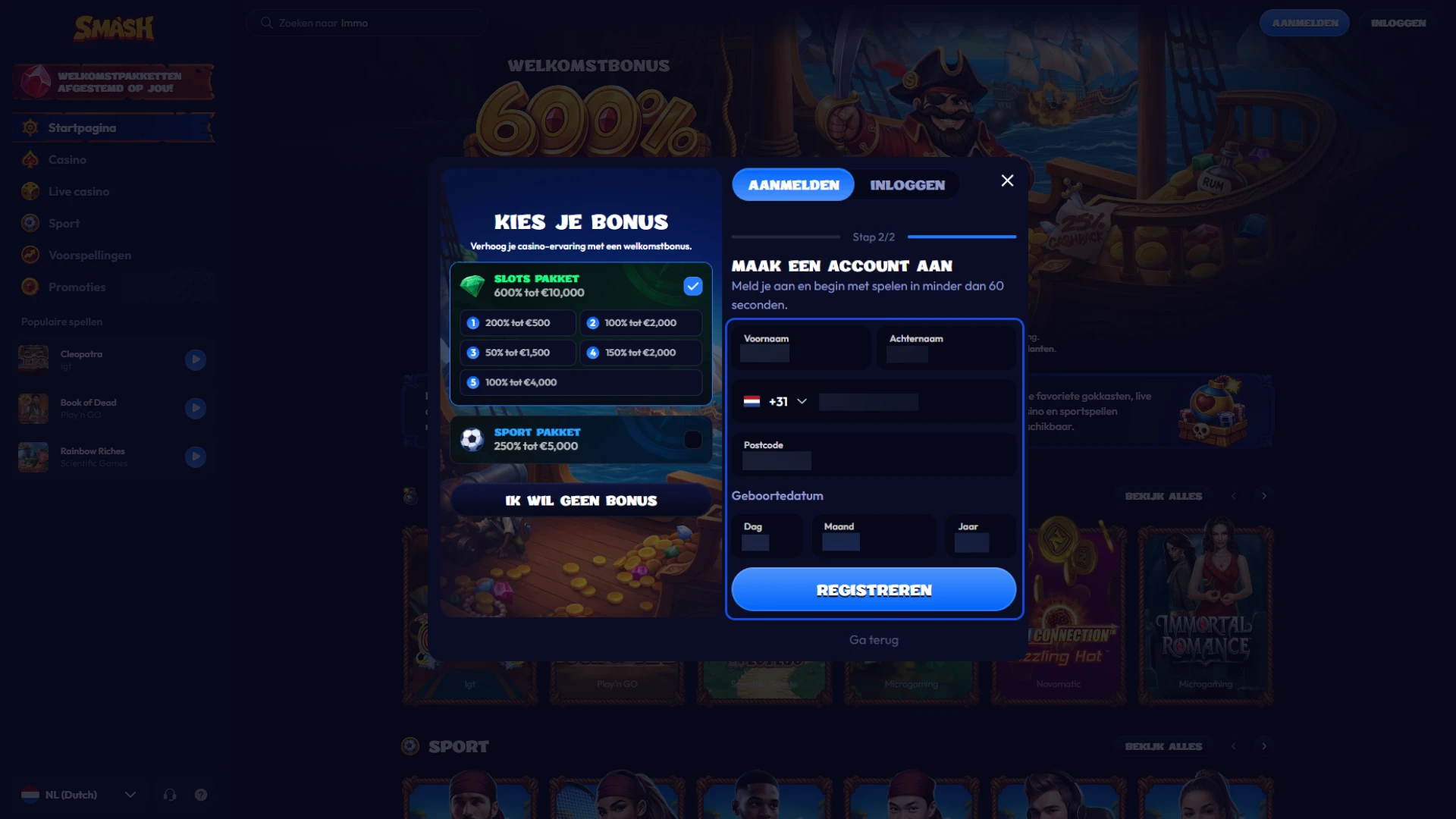 Vul de resterende profielinformatie in en activeer uw Smash account.