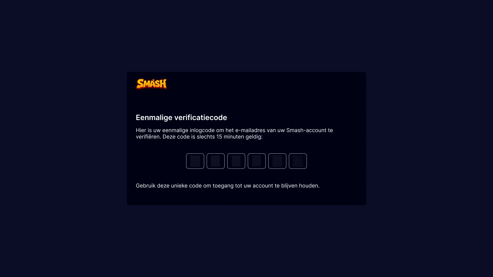 Voer de extra beveiligingscode in voor veilige toegang tot Smash.